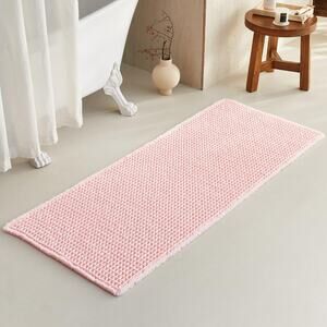 Light Peachy Pink Long Bathroom Rugs, Waffle Runner Rug 60"X 24"